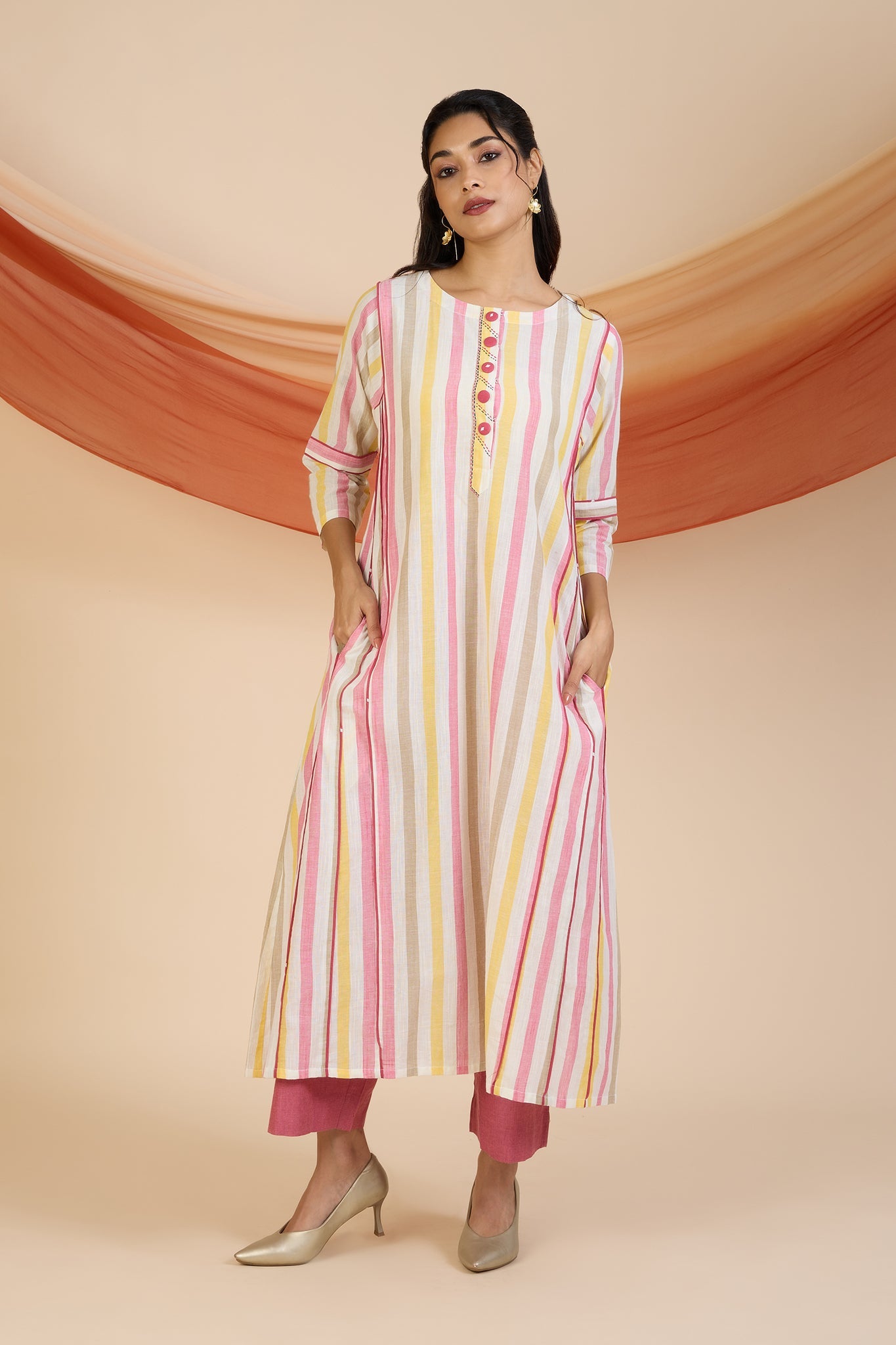 Maati Craft Sunbeam Stripes Kalidar Choga Kurta