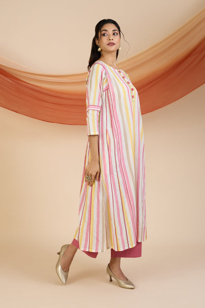 Maati Craft Sunbeam Stripes Kalidar Choga Kurta