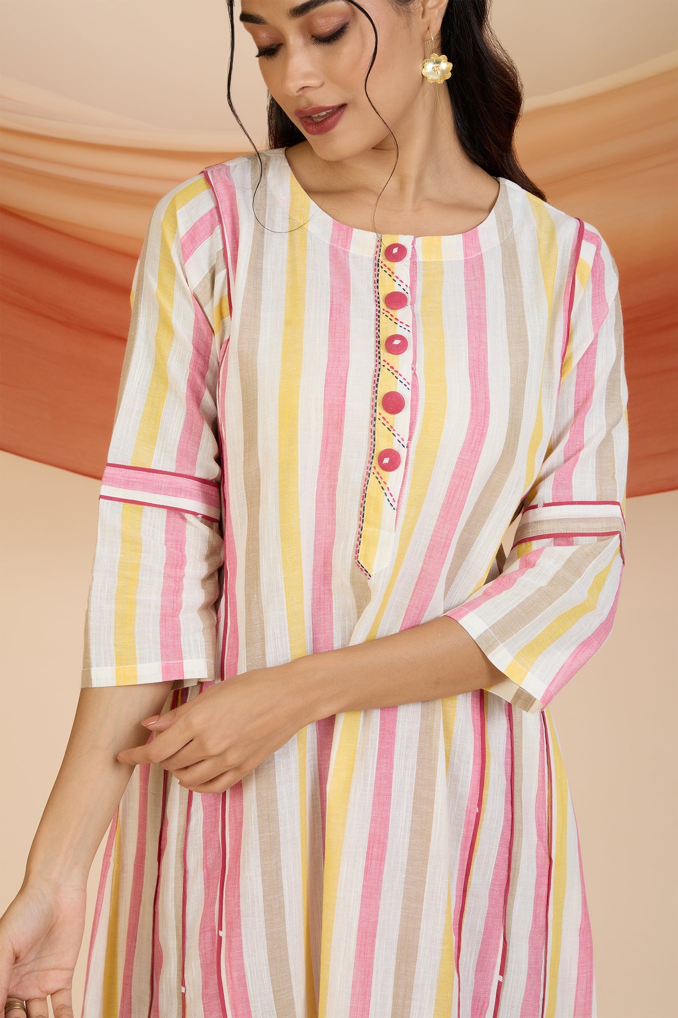 Maati Craft Sunbeam Stripes Kalidar Choga Kurta