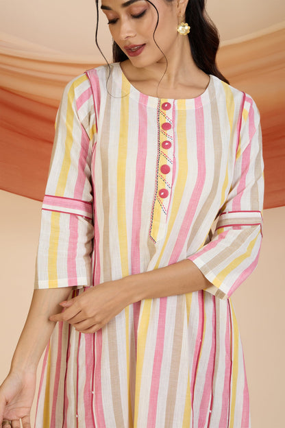 Maati Craft Sunbeam Stripes Kalidar Choga Kurta