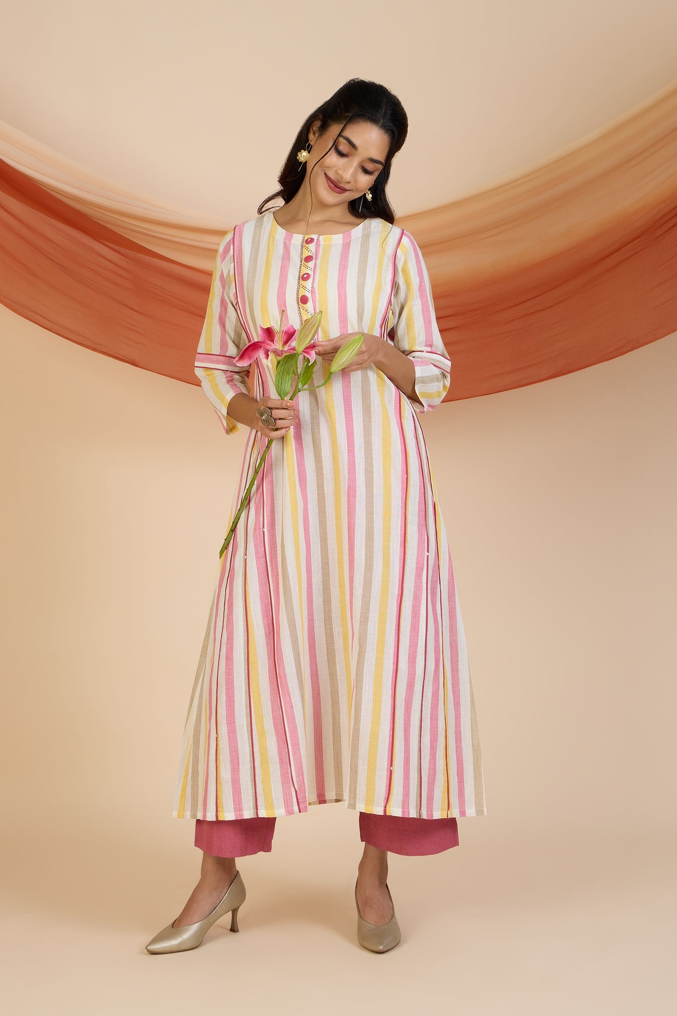 Maati Craft Sunbeam Stripes Kalidar Choga Kurta