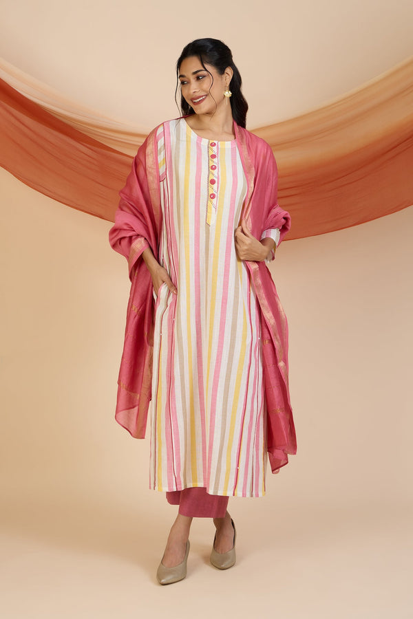 Maati Craft Sunbeam Stripes Kalidar Choga Kurta