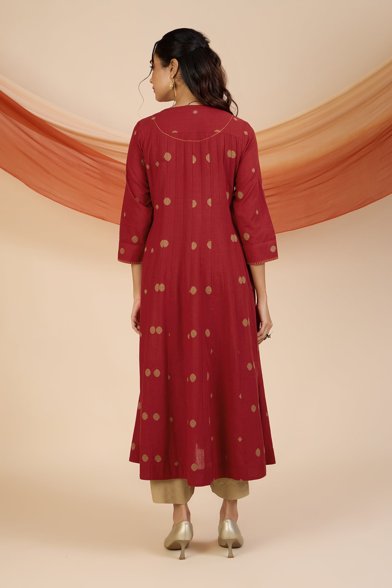 Maati Craft Gilded Crimson Polka V-neck Infinity Pintuck Dress