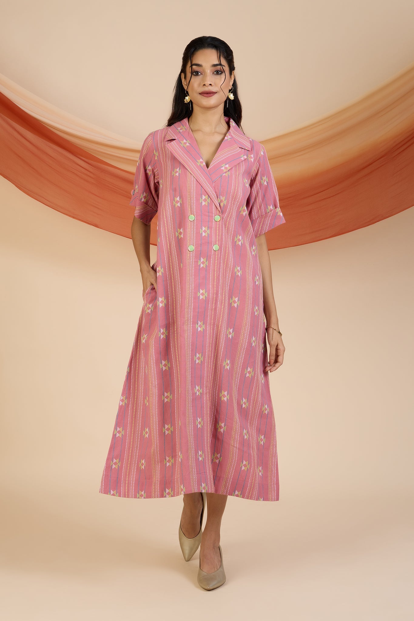 Maati Craft Rosy Blush Midi Blazer Dress