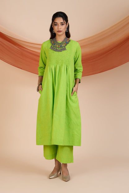 Maati Craft Co-ord Set Zest of Dawn Smocked Yoke Kurta & Pants