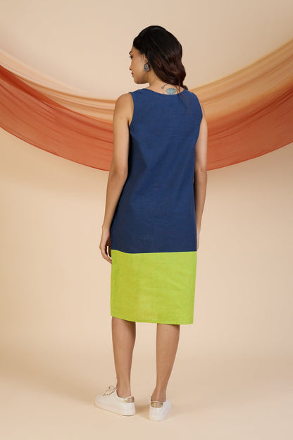 Maati Craft Azure Citrus Sleeveless Shift Dress
