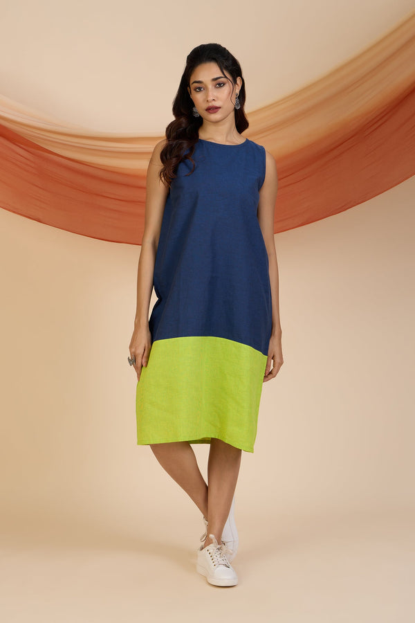 Maati Craft Azure Citrus Sleeveless Shift Dress