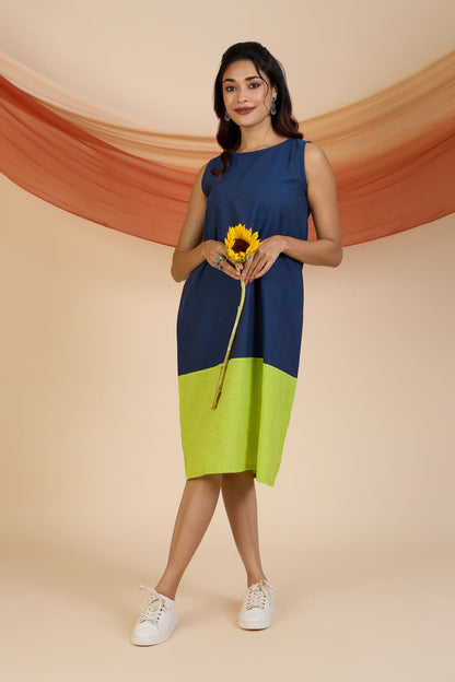 Maati Craft Azure Citrus Sleeveless Shift Dress