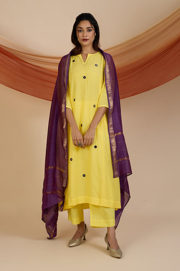 Maati Craft Co-ord Set Sunlit Violet Reflections Side Gather A-Line Kurta & Pants