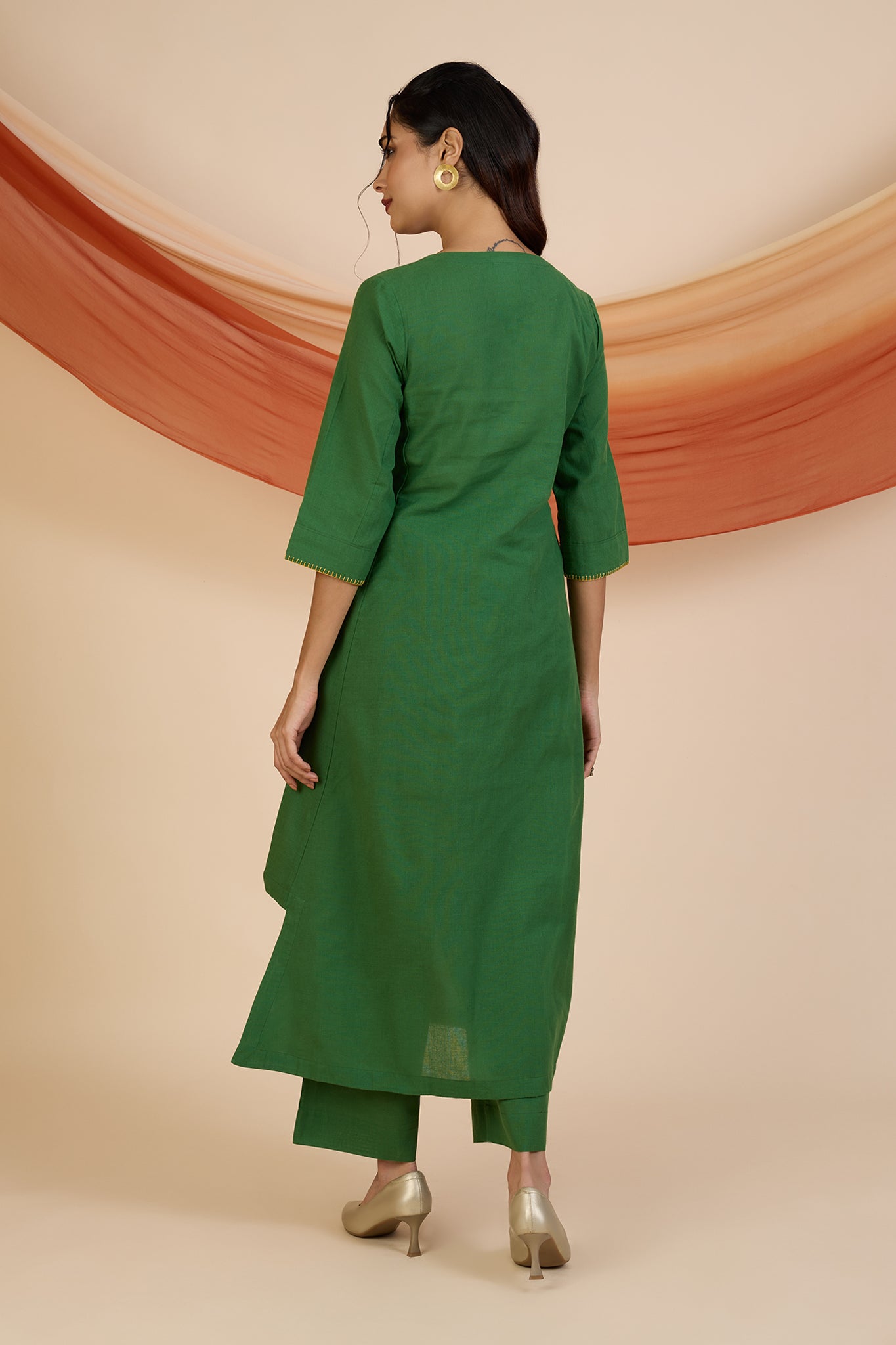 Maati Craft Co-ord Set Forest Carnival Long Kurta with Side Twist & Applique