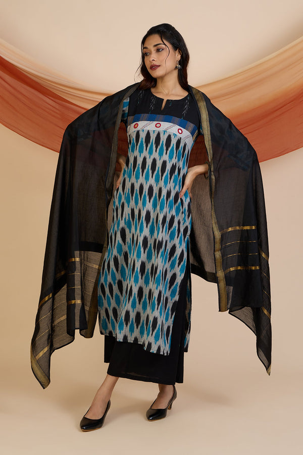 Maati Craft Ink-Dusted Sky Long Kurta With Slit