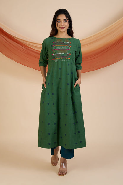 Maati Craft Jade Dots Pintuck Yoke Kurta Only with Pockets
