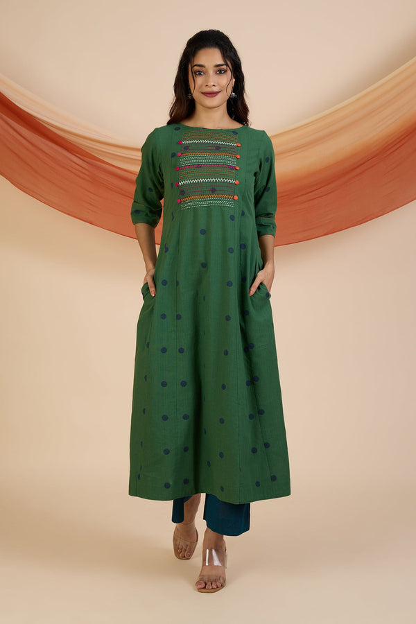 Maati Craft Jade Dots Pintuck Yoke Kurta Only with Pockets