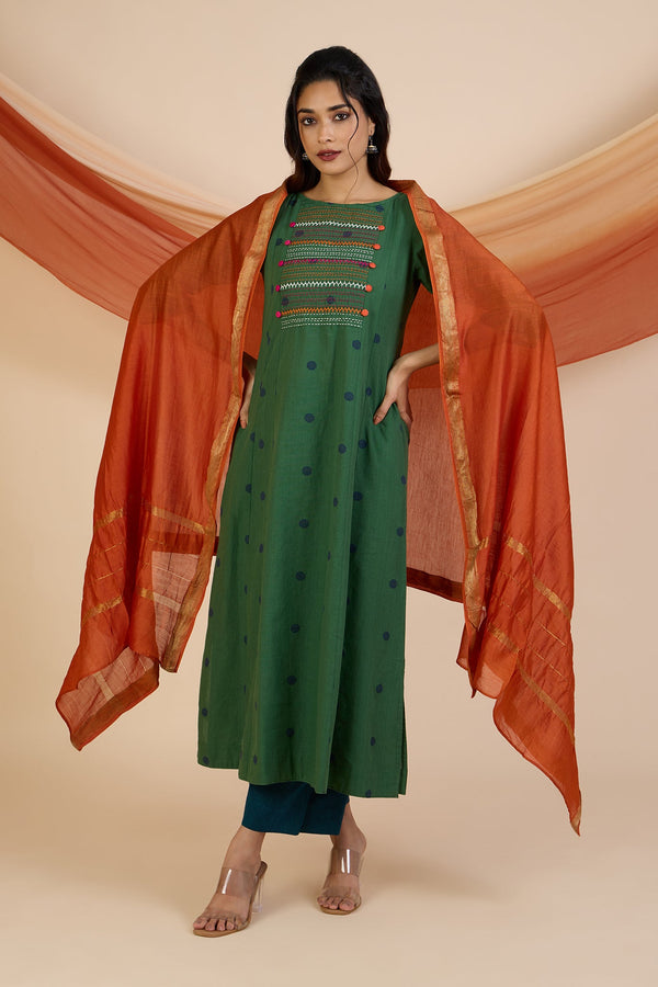 Maati Craft Jade Dots Pintuck Yoke Kurta Only with Pockets