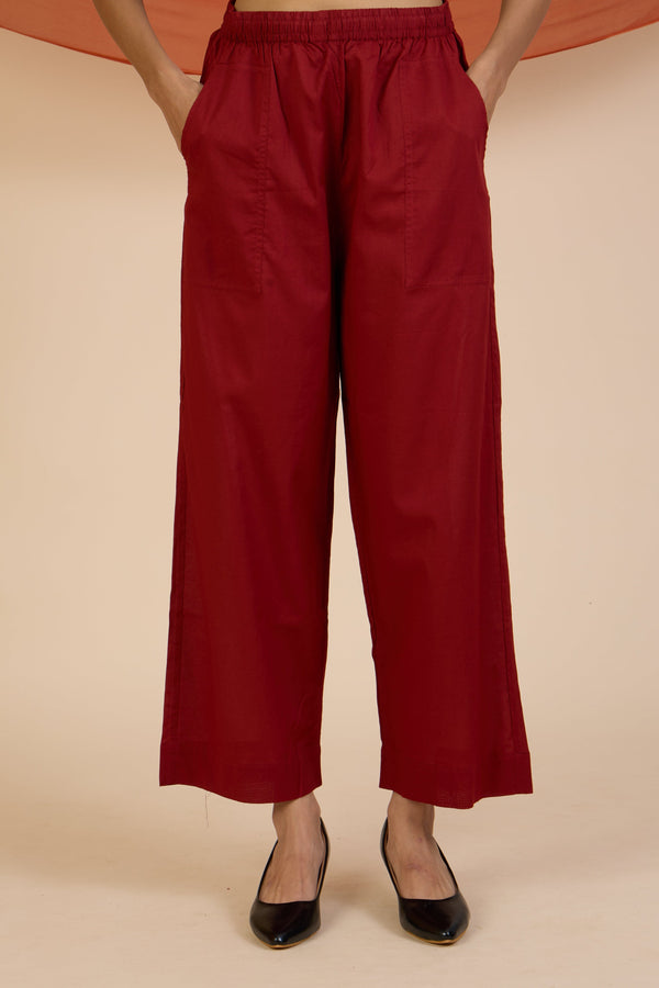 Maati Craft comfort fit ankle length narrow pants  - rust cotton