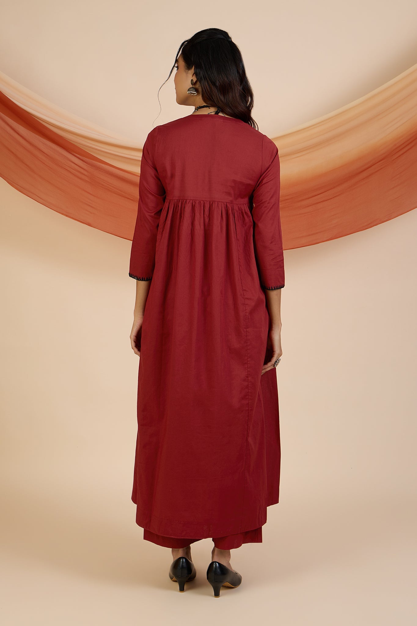 Maati Craft Rust & Noir Reverie V-Neck Gather Anarkali