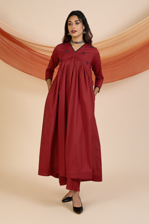 Maati Craft Rust & Noir Reverie V-Neck Gather Anarkali