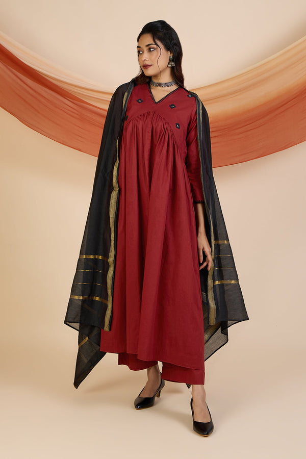 Maati Craft Rust & Noir Reverie V-Neck Gather Anarkali