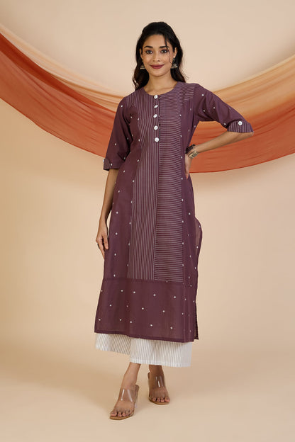 Maati Craft Co-ord Set Mauve Dusk Princess Cut Long Panelled Kurta with Slit ( set of 2 )