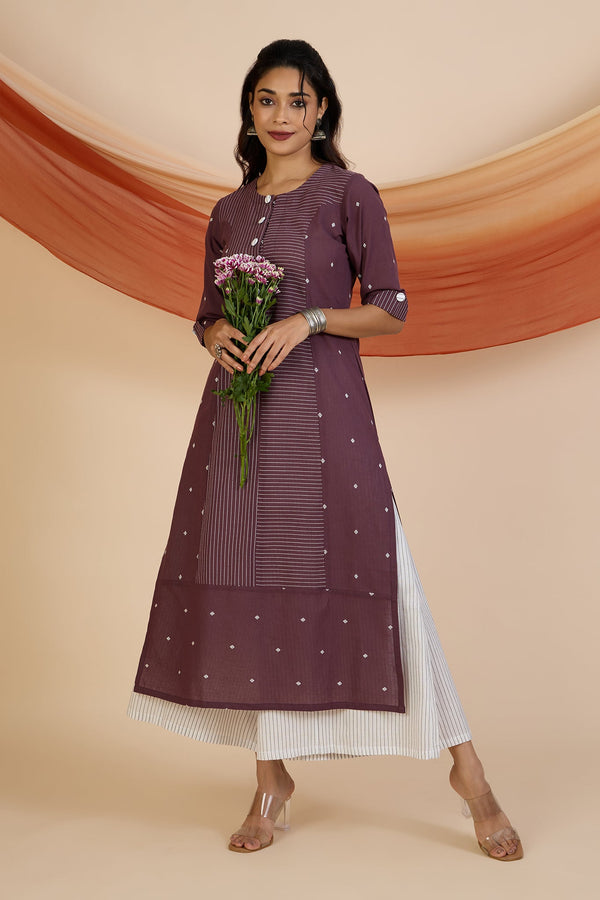 Maati Craft Co-ord Set Mauve Dusk Princess Cut Long Panelled Kurta with Slit ( set of 2 )