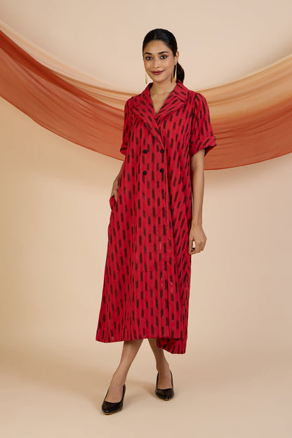 Maati Craft Red Ember Specks Midi Blazer Dress