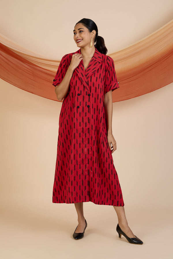 Maati Craft Red Ember Specks Midi Blazer Dress