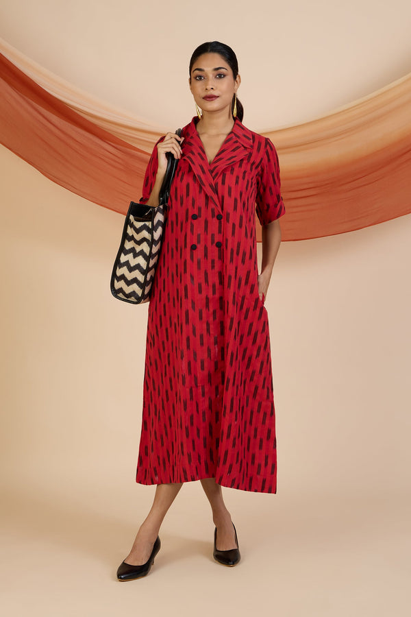 Maati Craft Red Ember Specks Midi Blazer Dress