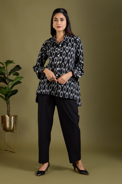 Maati Craft Smoke & Charcoal High Low Hem Cotton Shirt