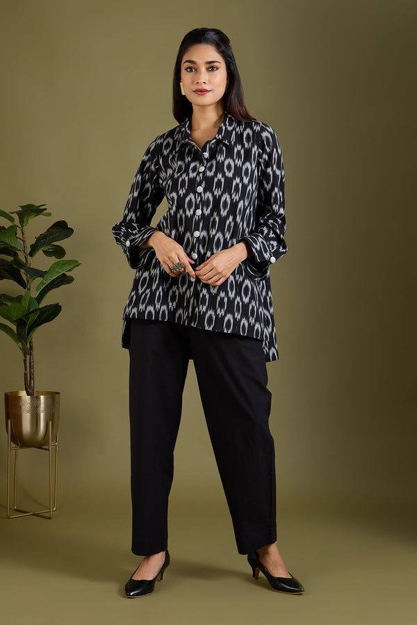Maati Craft Smoke & Charcoal High Low Hem Cotton Shirt