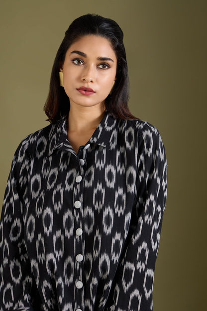 Maati Craft Smoke & Charcoal High Low Hem Cotton Shirt