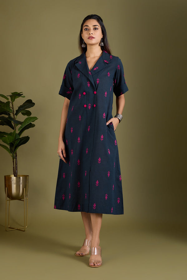 Maati Craft Navy Rosewood Midi Blazer Dress