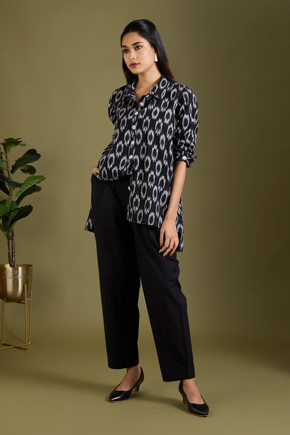 Maati Craft Smoke & Charcoal High Low Hem Cotton Shirt