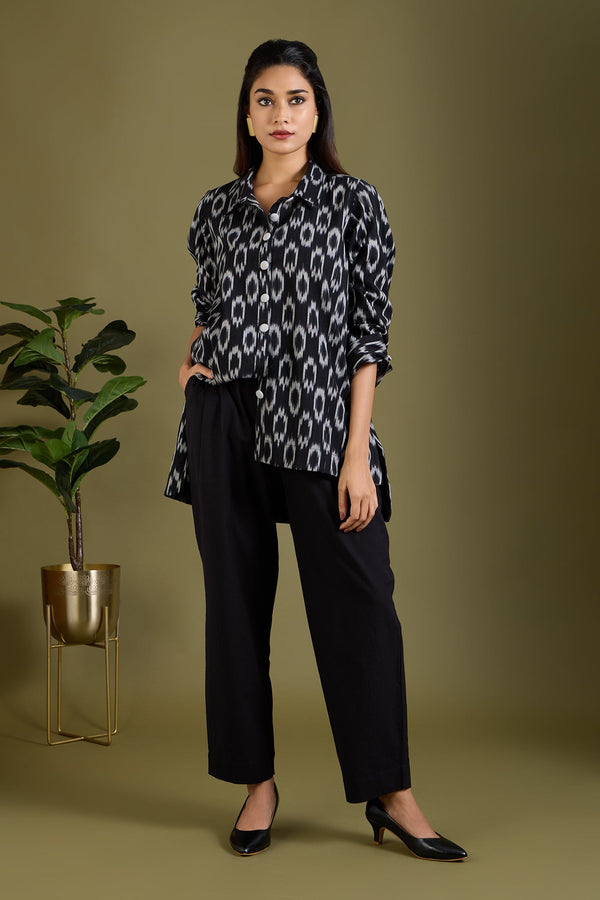 Maati Craft Smoke & Charcoal High Low Hem Cotton Shirt