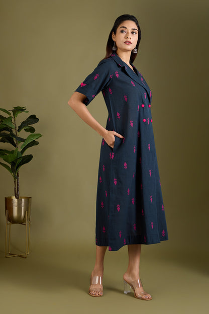 Maati Craft Navy Rosewood Midi Blazer Dress