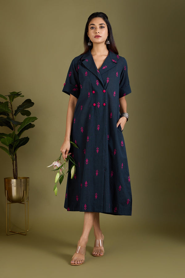 Maati Craft Navy Rosewood Midi Blazer Dress