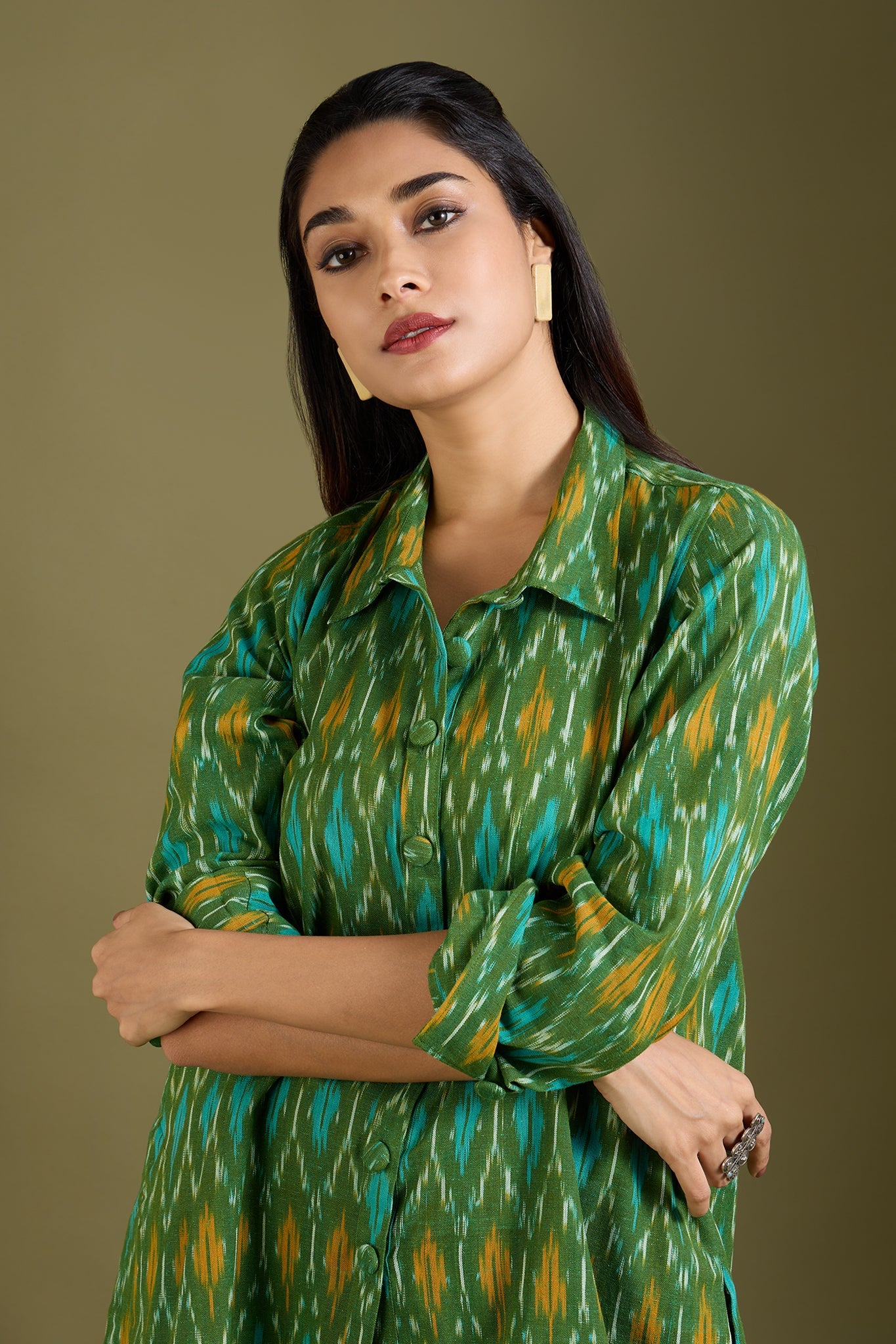 Maati Craft Wildflower Speckle High Low Hem Cotton Shirt