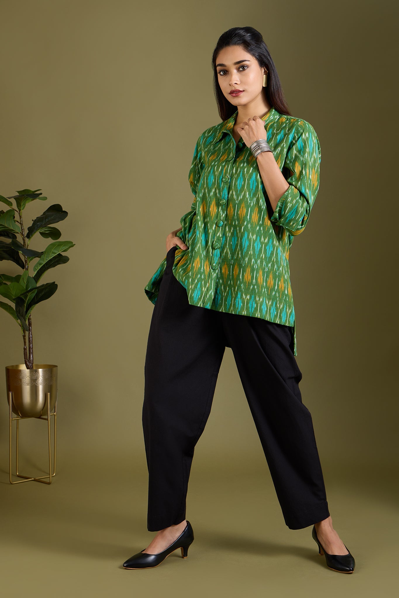 Maati Craft Wildflower Speckle High Low Hem Cotton Shirt