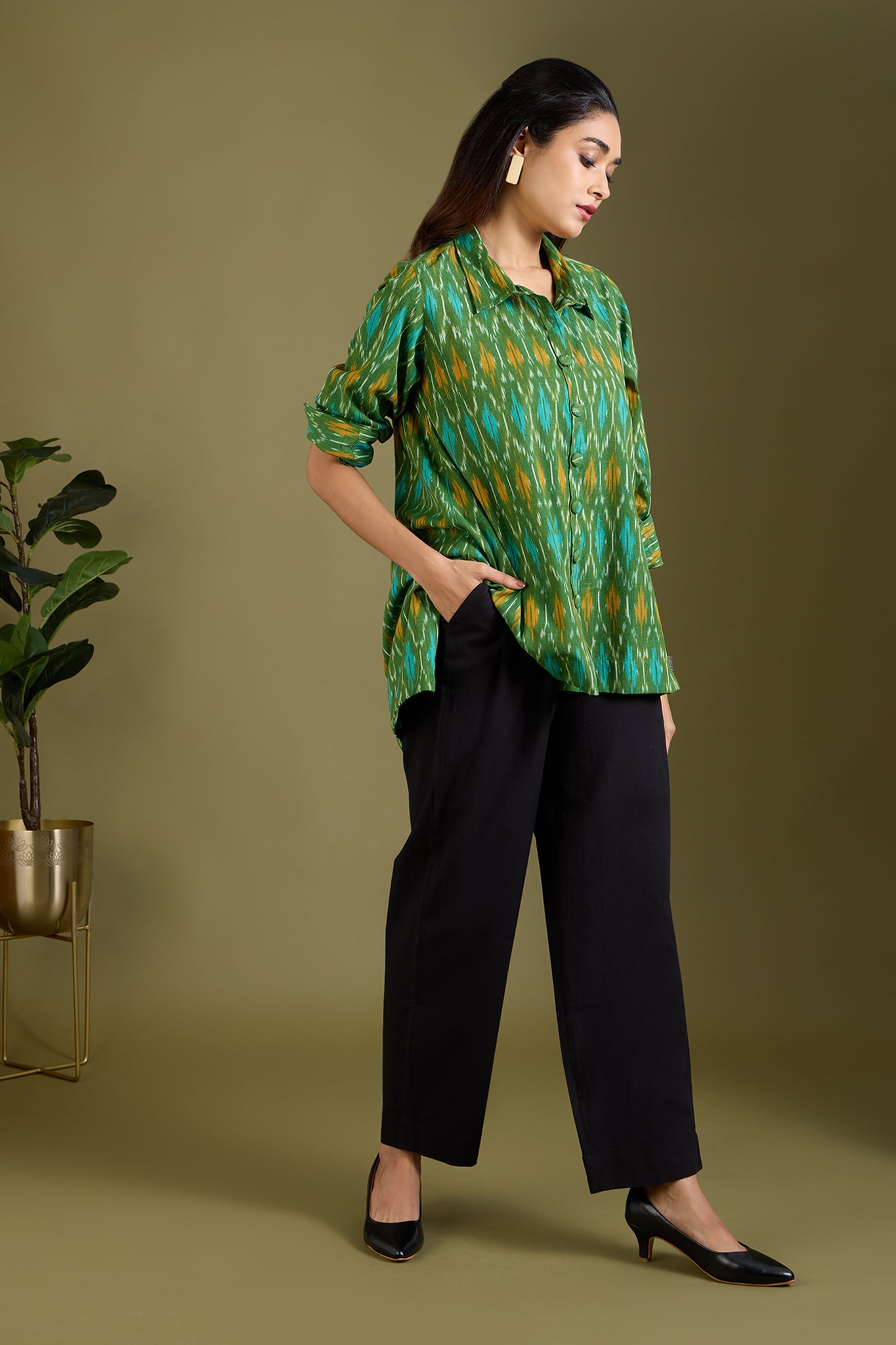 Maati Craft Wildflower Speckle High Low Hem Cotton Shirt