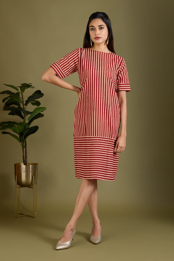 Maati Craft Sienna Streaks Shift Dress with Sleeves
