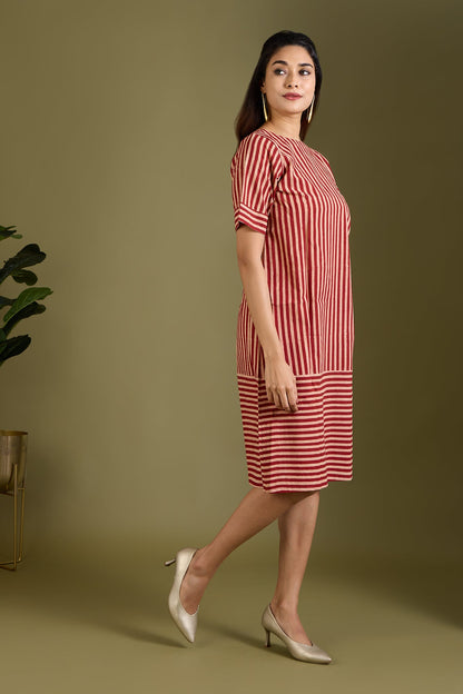 Maati Craft Sienna Streaks Shift Dress with Sleeves