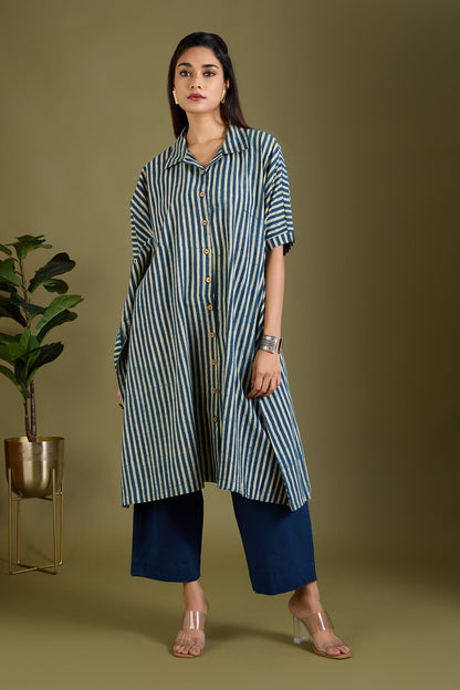 Maati Craft Sapphire Waves Button Down Kaftan Tunic