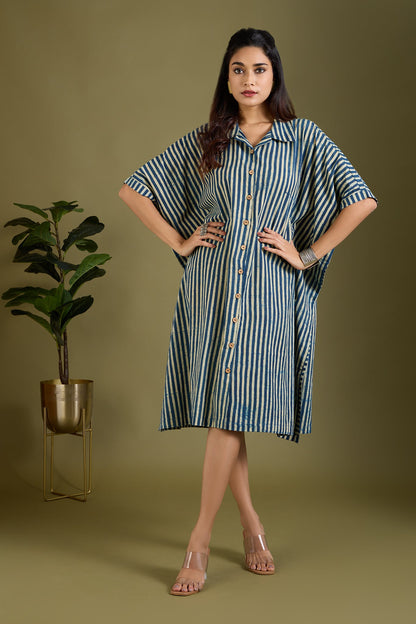 Maati Craft Sapphire Waves Button Down Kaftan Tunic
