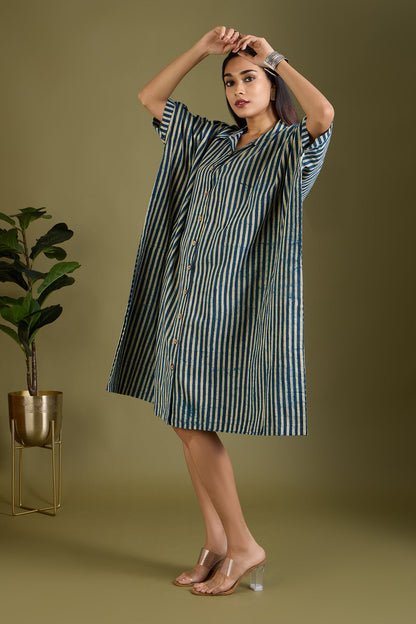 Maati Craft Sapphire Waves Button Down Kaftan Tunic