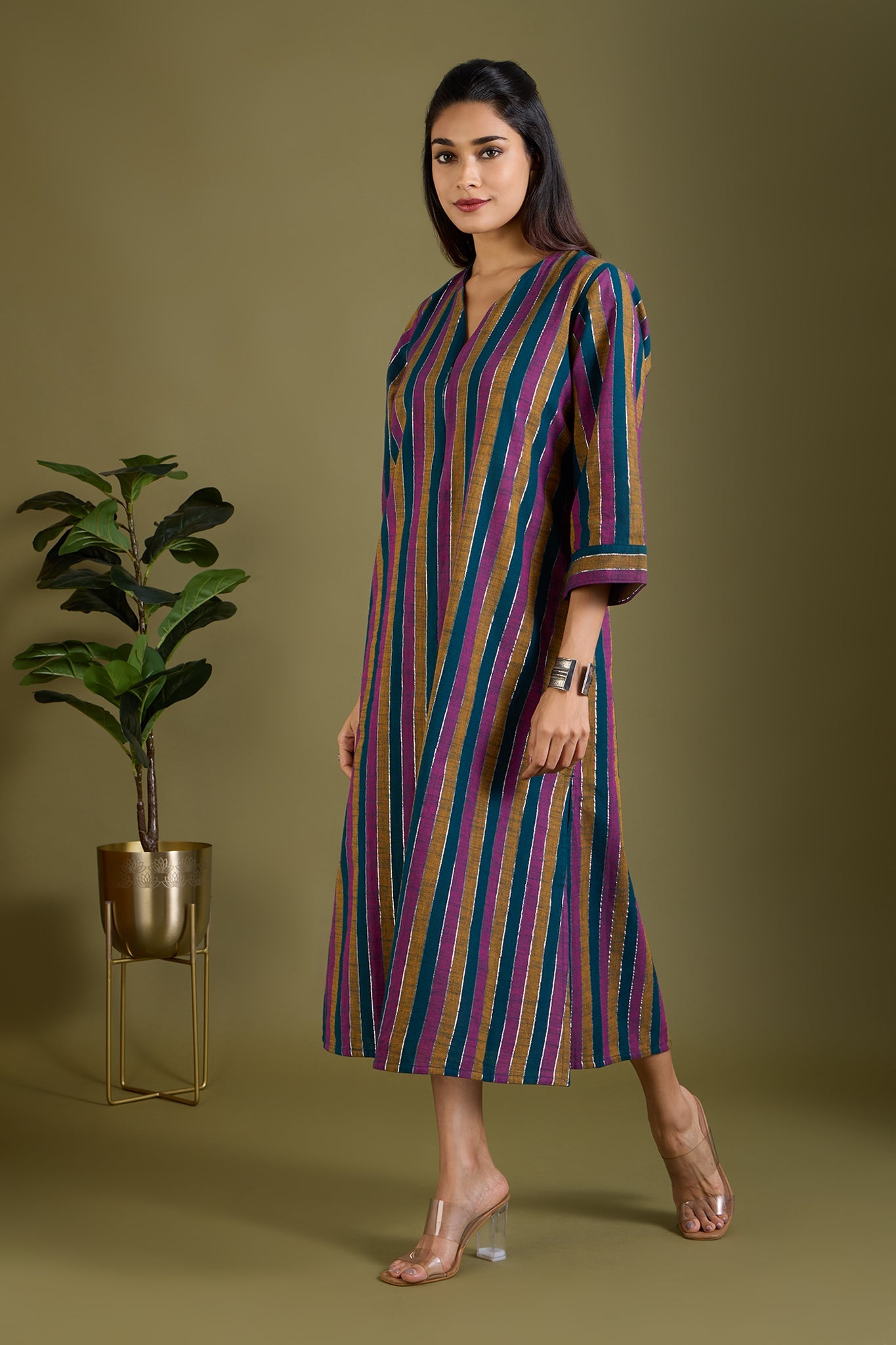 Maati Craft Dusk and Gold Front Zipper A-line Kurta Only