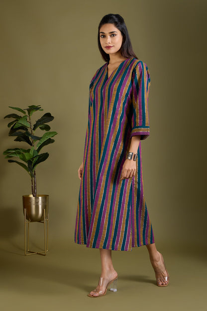 Maati Craft Dusk and Gold Front Zipper A-line Kurta Only