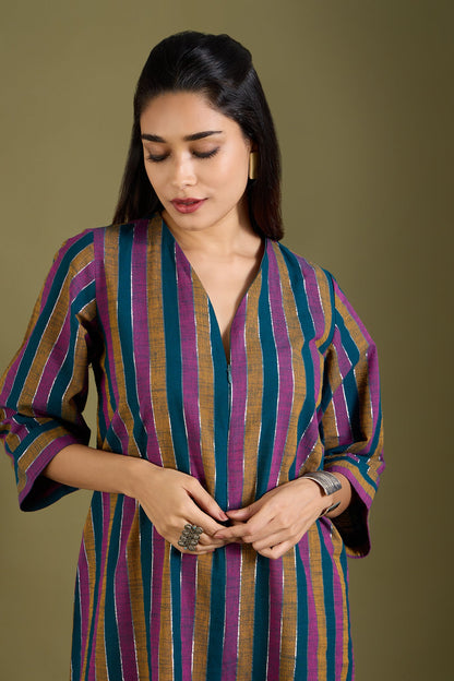 Maati Craft Dusk and Gold Front Zipper A-line Kurta Only