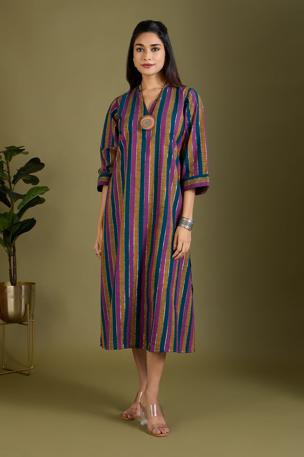 Maati Craft Dusk and Gold Front Zipper A-line Kurta Only