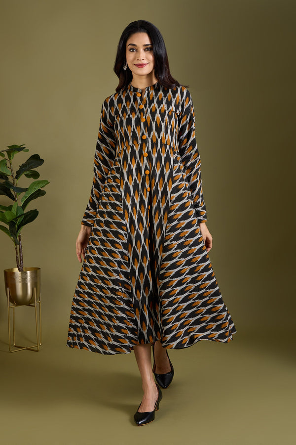 Maati Craft Gilded Nightfall Specks Flared Panel Midi Dress
