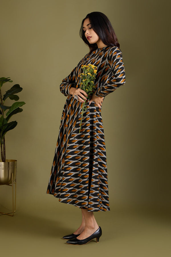 Maati Craft Gilded Nightfall Specks Flared Panel Midi Dress