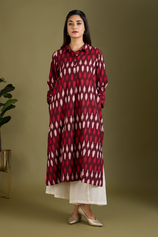 Maati Craft Garnet Mist Long Shirt Dress With Slit
